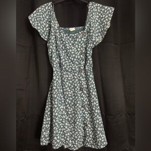 Blue Floral Button Dress